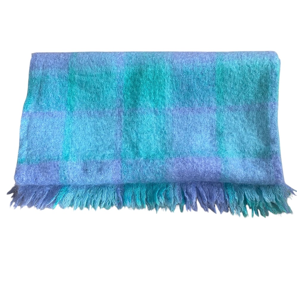Avoca Handweavers Ireland Mohair Wool Throw Blanket Teal Purple Fringe Ireland